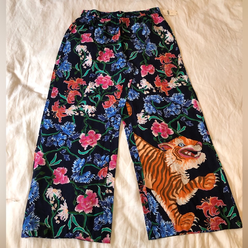 Anthropologie Floral & Tiger Wide Leg Pajama Pants - Size M. NWT